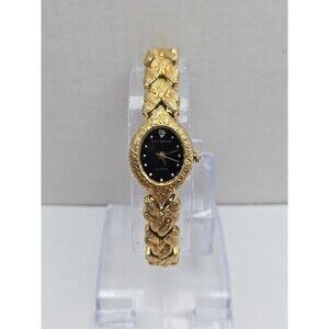Womens Vintage Helbros Watch 16mm Gold Tone Oval Foil New Battery Bracelet